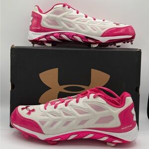Under Armour Pink and White Athletic Shoes with Dynamic Design baseball shoes
